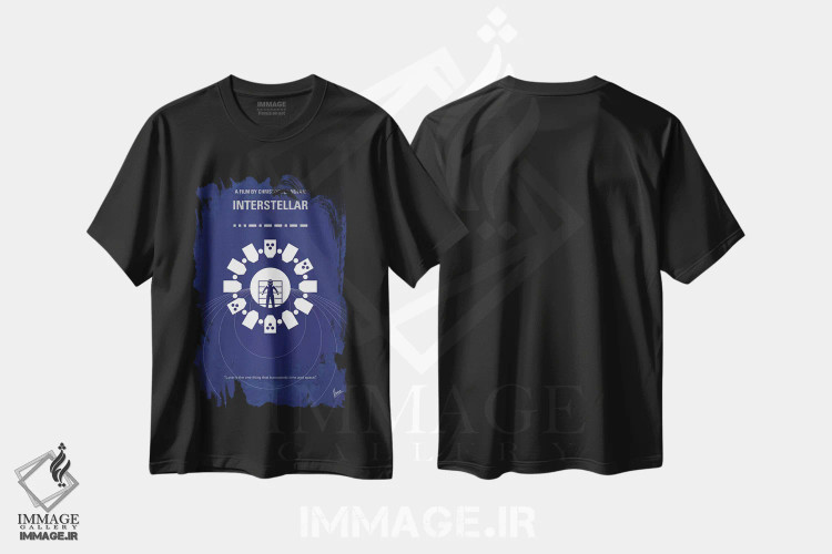 تیشرت مشکی طرح دار پوستر مینیمال فیلم میان ستاره ای، هنر دیجیتال اثر چانکونگ | immage.ir