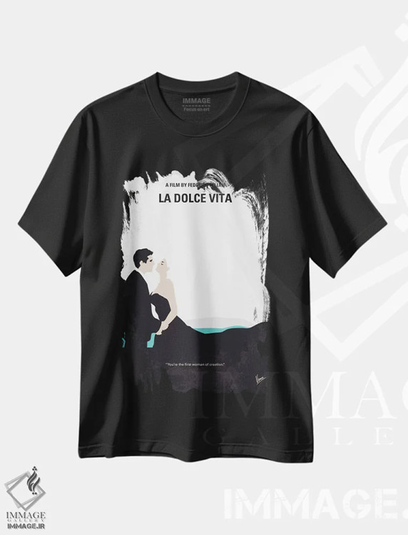 تیشرت مشکی طرح دار پوستر مینیمال فیلم زندگی شیرین، پوستر مینیمال فیلم های کمدی اثر چانکونگ | فروشگاه ایماژ