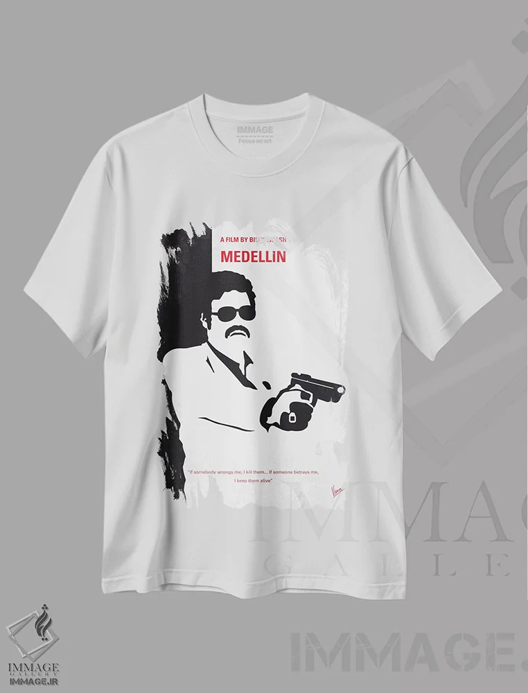 تیشرت سفید طرح دار پوستر مینیمال مدلین، پوستر مینیمال فیلم های جنایی اثر چانکونگ | فروشگاه ایماژ
