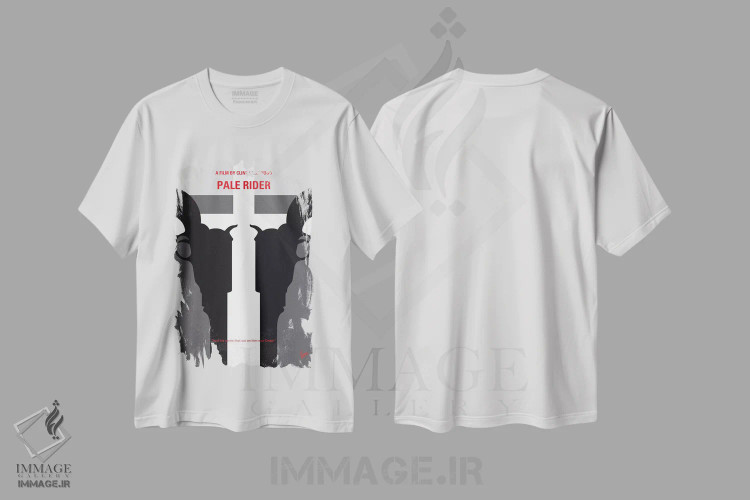 تیشرت سفید طرح دار پوستر مینیمال فیلم سوارکار رنگ پریده، هنر دیجیتال اثر چانکونگ | فروشگاه ایماژ