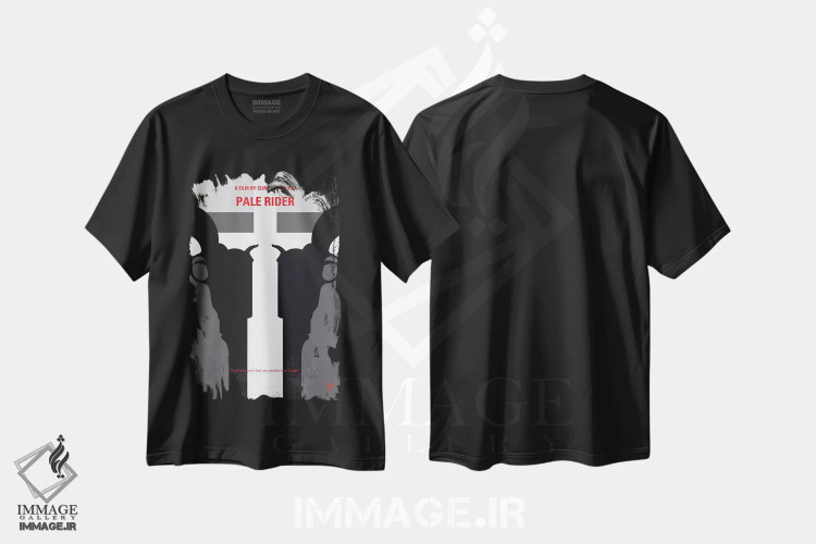 تیشرت مشکی طرح دار پوستر مینیمال فیلم سوارکار رنگ پریده، هنر دیجیتال اثر چانکونگ | immage.ir