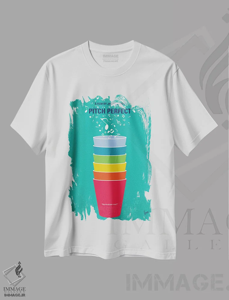 تیشرت سفید طرح دار پوستر مینیمال فیلم پیچ پرفکت، هنر دیجیتال اثر چانکونگ | immage.ir