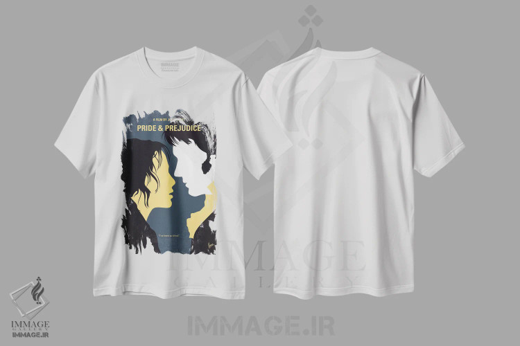 تیشرت سفید طرح دار پوستر مینیمال غرور و تعصب، هنر دیجیتال اثر چانکونگ | فروشگاه ایماژ