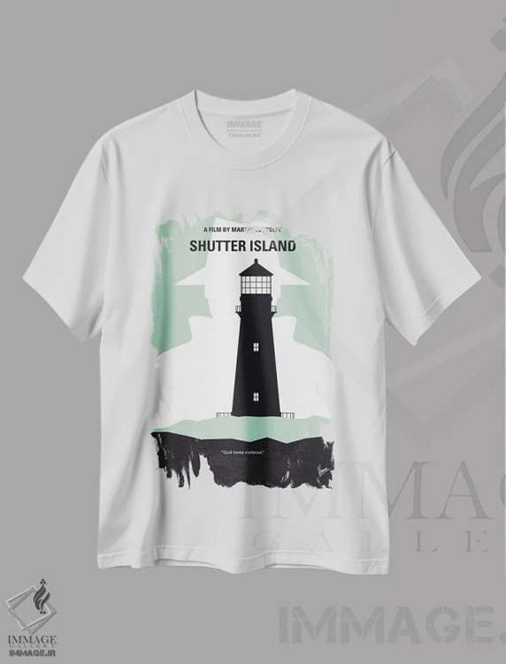 تیشرت سفید طرح دار پوستر مینیمال فیلم جزیره شاتر، هنر دیجیتال اثر چانکونگ | فروشگاه ایماژ
