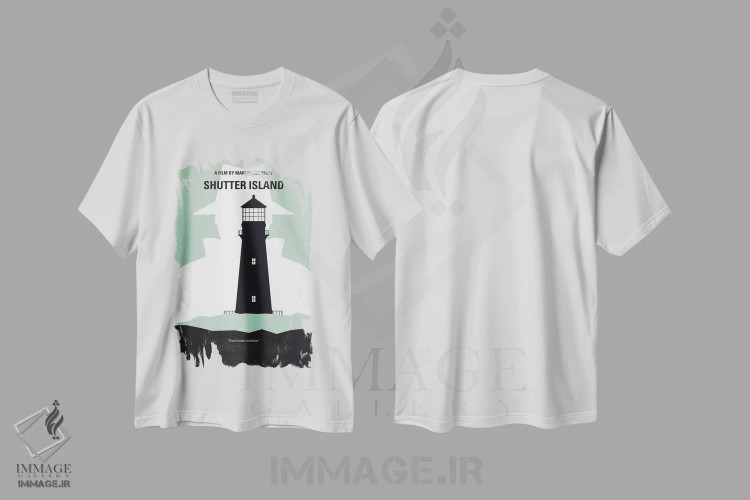 تیشرت سفید طرح دار پوستر مینیمال فیلم جزیره شاتر، هنر دیجیتال اثر چانکونگ | فروشگاه ایماژ