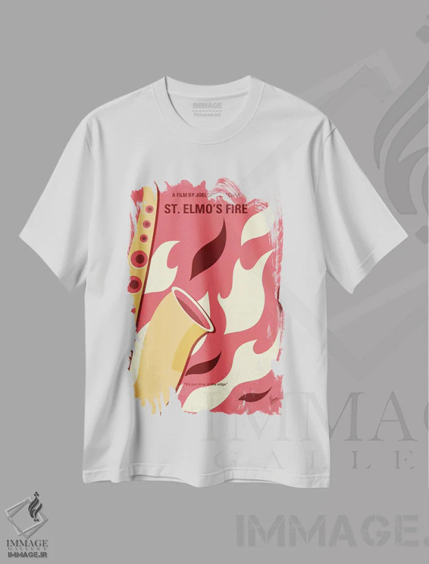 تیشرت سفید طرح دار پوستر مینیمال فیلم آتش سنت المو، هنر دیجیتال اثر چانکونگ | فروشگاه ایماژ