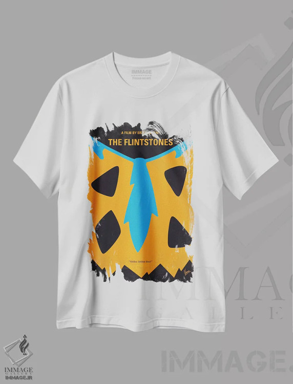 تیشرت سفید طرح دار پوستر مینیمال خانواده فلینتستون ها، پوستر مینیمال فیلم های کمدی اثر چانکونگ | immage.ir