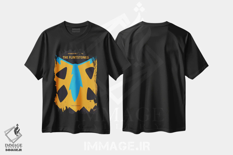 تیشرت مشکی طرح دار پوستر مینیمال خانواده فلینتستون ها، پوستر مینیمال فیلم های کمدی اثر چانکونگ | فروشگاه ایماژ