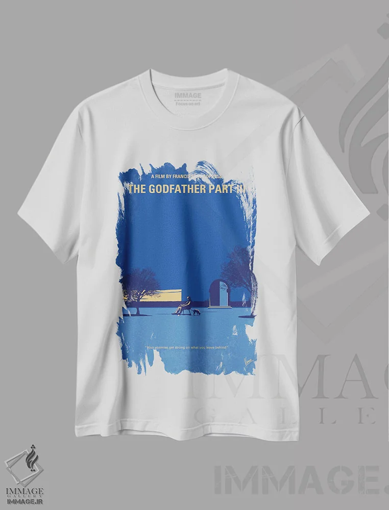 تیشرت سفید طرح دار پوستر مینیمال فیلم پدرخوانده: قسمت سوم، هنر دیجیتال اثر چانکونگ | فروشگاه ایماژ