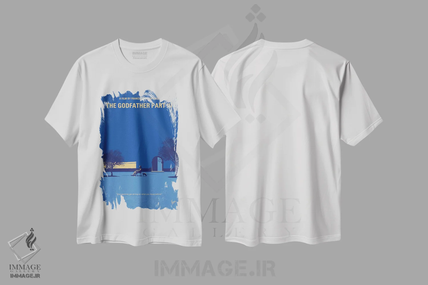 تیشرت سفید طرح دار پوستر مینیمال فیلم پدرخوانده: قسمت سوم، هنر دیجیتال اثر چانکونگ | فروشگاه ایماژ