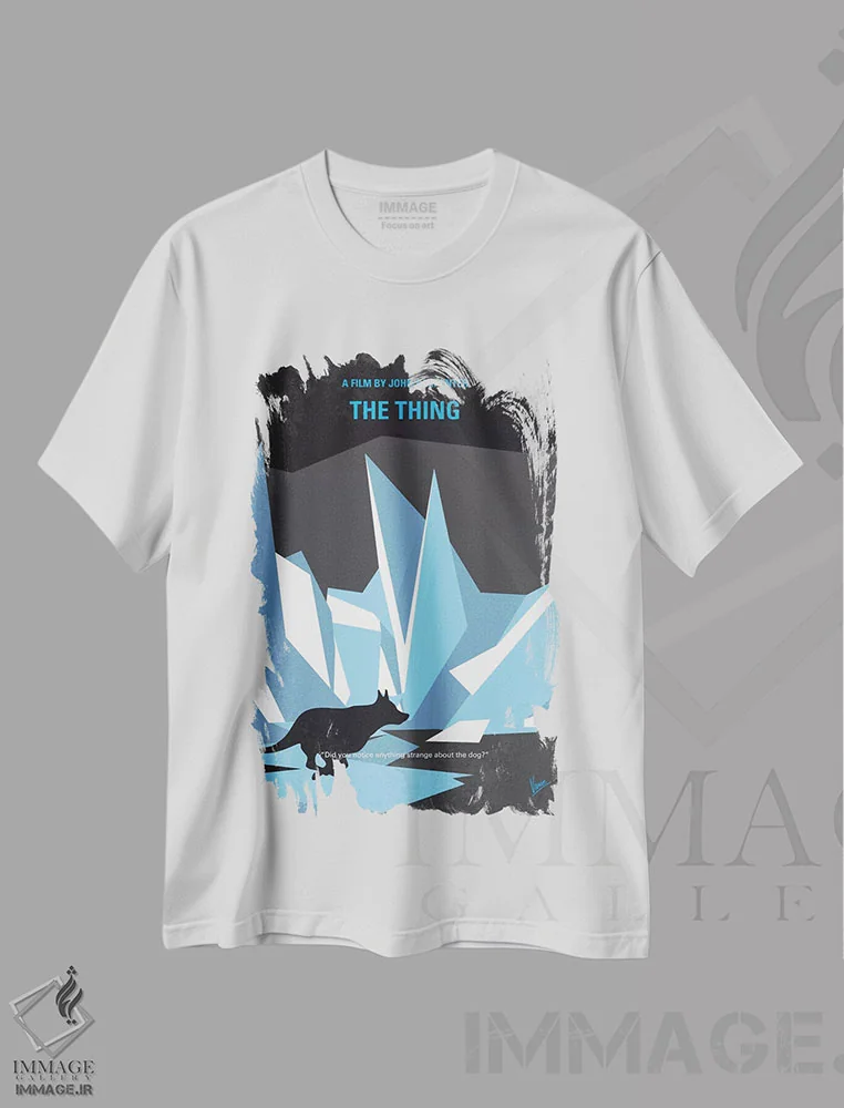 تیشرت سفید طرح دار پوستر مینیمال فیلم موجود، هنر دیجیتال اثر چانکونگ | فروشگاه ایماژ