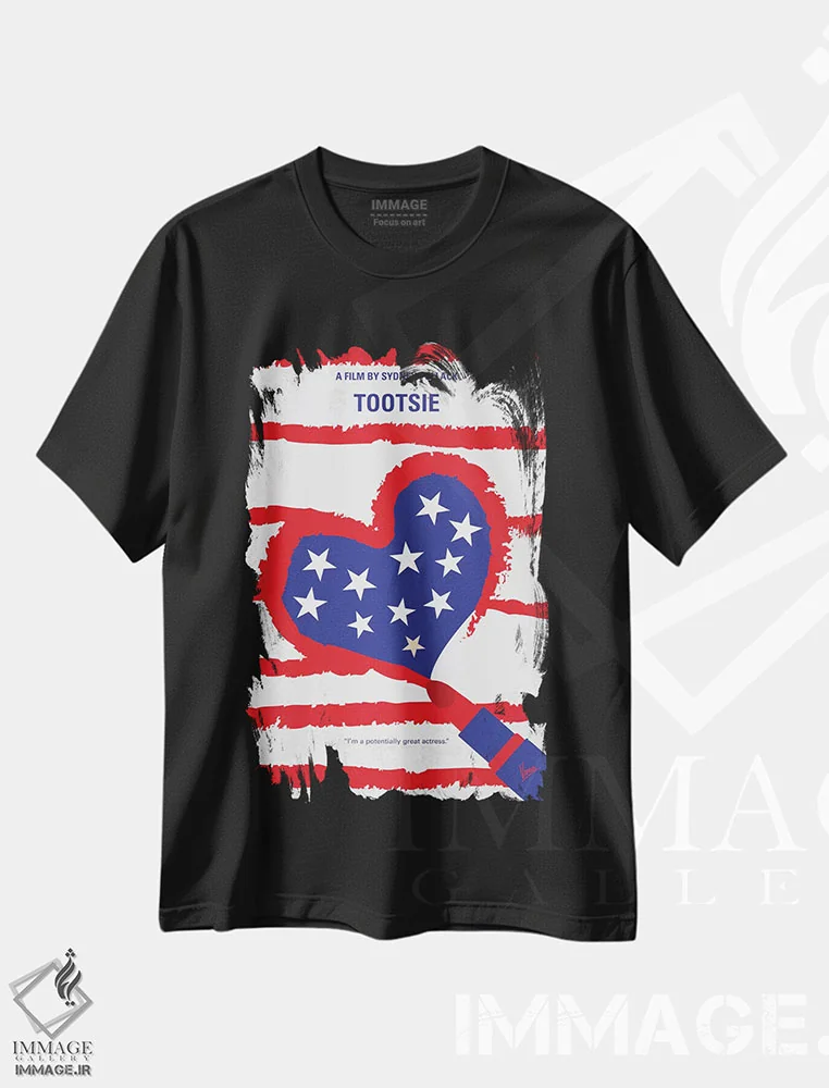 تیشرت مشکی طرح دار پوستر مینیمال فیلم توتسی، پوستر مینیمال فیلم های کمدی اثر چانکونگ | فروشگاه ایماژ