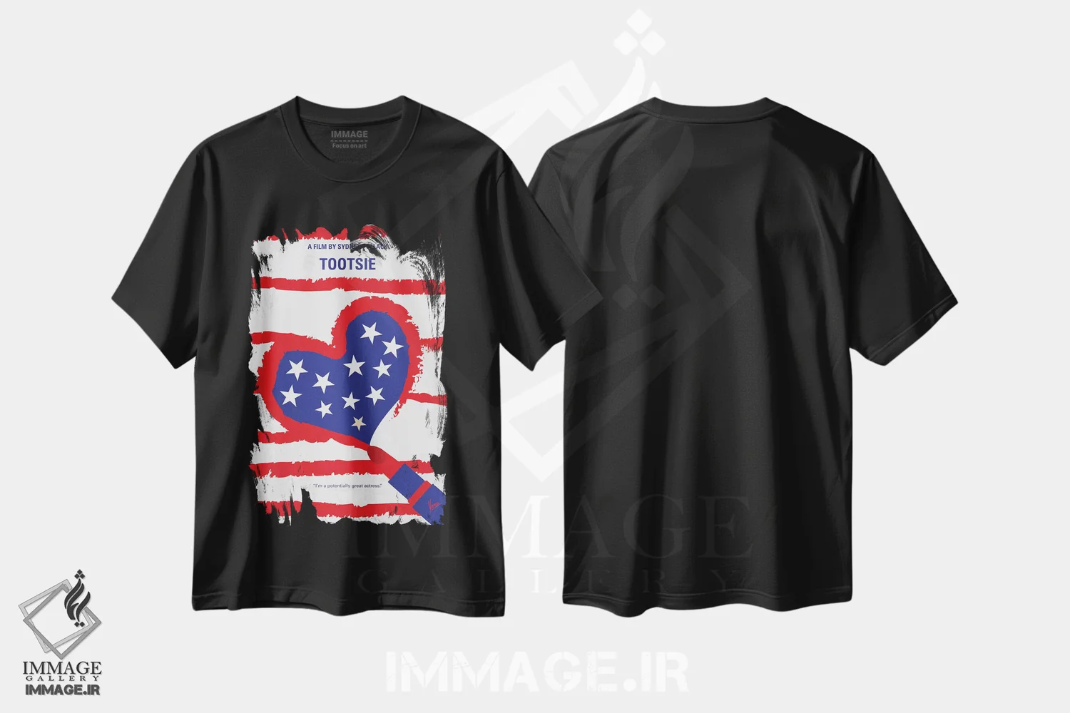 تیشرت مشکی طرح دار پوستر مینیمال فیلم توتسی، پوستر مینیمال فیلم های کمدی اثر چانکونگ | فروشگاه ایماژ