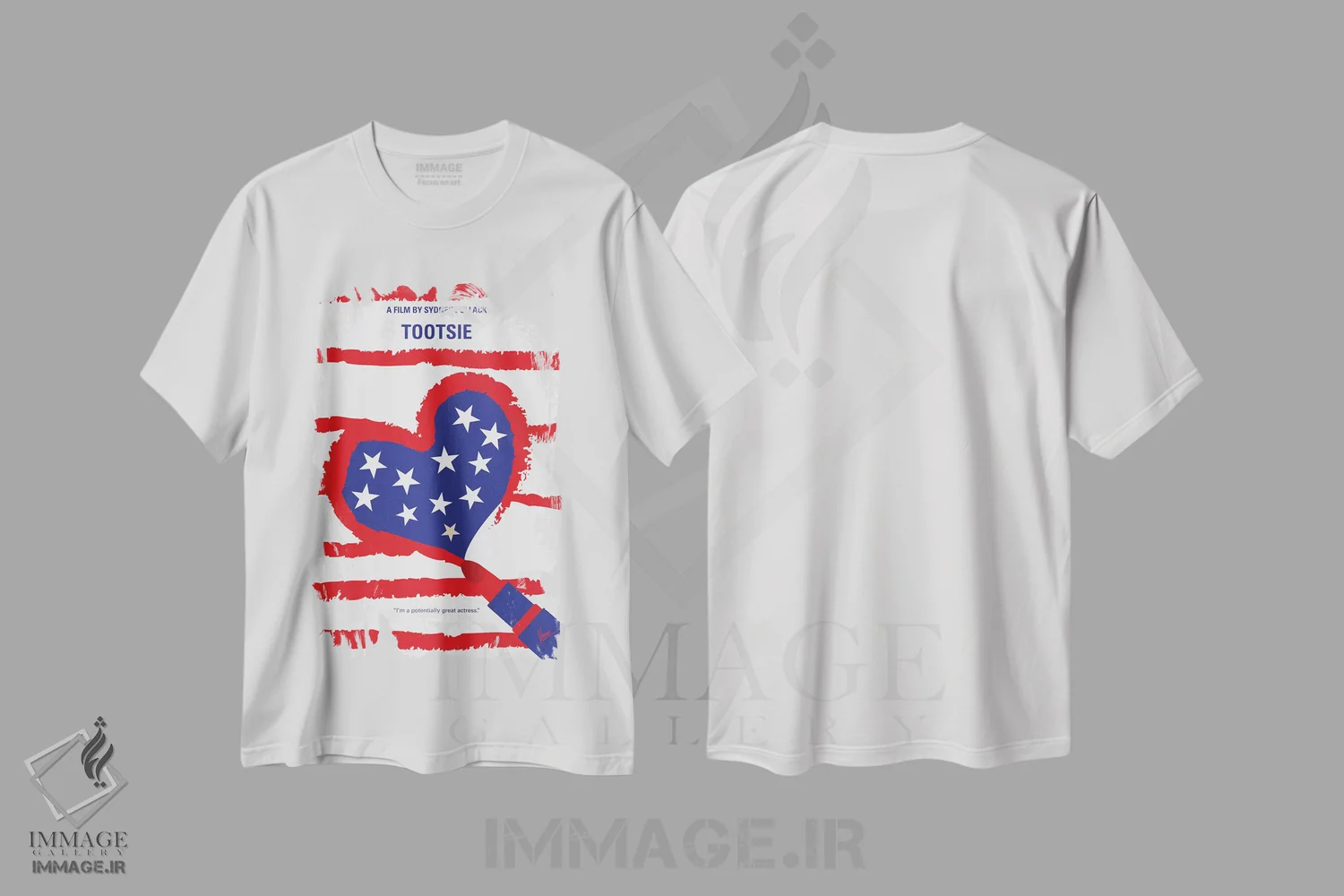 تیشرت سفید طرح دار پوستر مینیمال فیلم توتسی، پوستر مینیمال فیلم های کمدی اثر چانکونگ | immage.ir