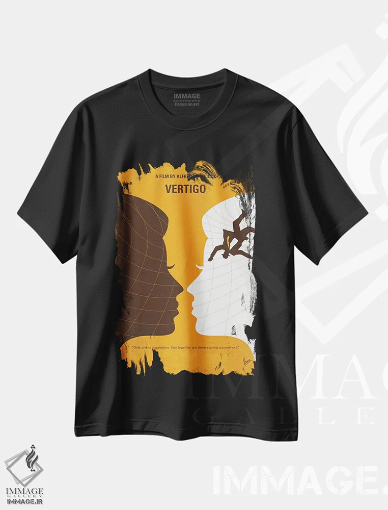 تیشرت مشکی طرح دار پوستر مینیمال فیلم سرگیجه، هنر دیجیتال اثر چانکونگ | immage.ir