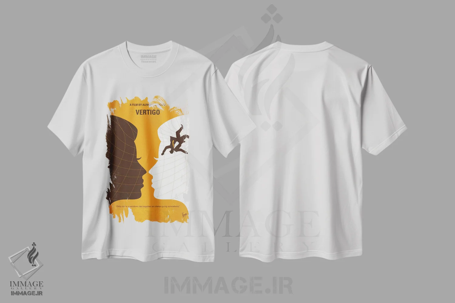 تیشرت سفید طرح دار پوستر مینیمال فیلم سرگیجه، هنر دیجیتال اثر چانکونگ | فروشگاه ایماژ
