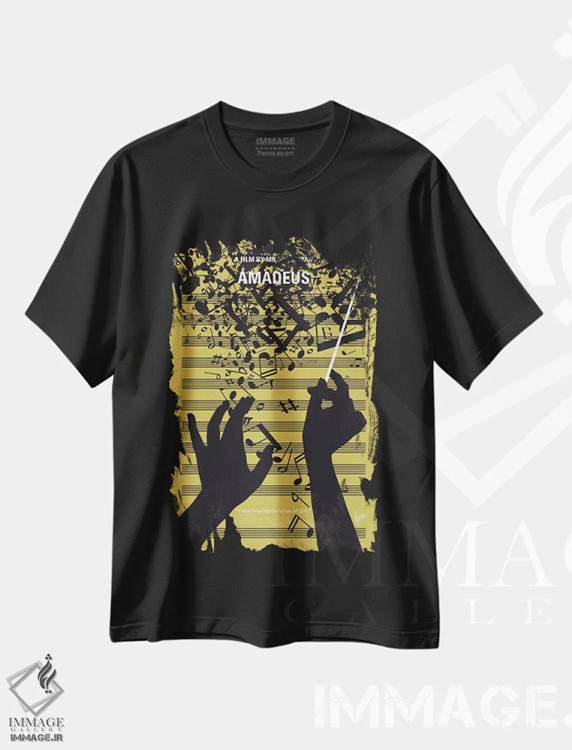 تیشرت مشکی طرح دار پوستر مینیمال فیلم آمادئوس، پوستر مینیمال فیلم های کمدی اثر چانکونگ | فروشگاه ایماژ