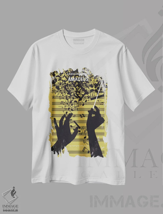 تیشرت سفید طرح دار پوستر مینیمال فیلم آمادئوس، پوستر مینیمال فیلم های کمدی اثر چانکونگ | immage.ir
