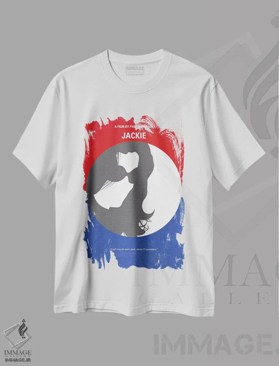 تیشرت سفید طرح دار پوستر مینیمال فیلم جکی، هنر دیجیتال اثر چانکونگ | فروشگاه ایماژ