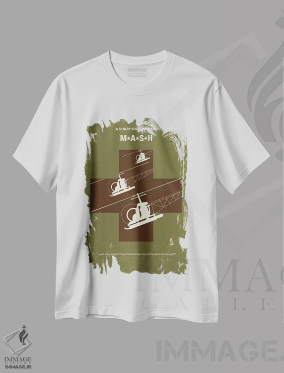 تیشرت سفید طرح دار پوستر مینیمال فیلم مش، پوستر مینیمال فیلم های کمدی اثر چانکونگ | immage.ir