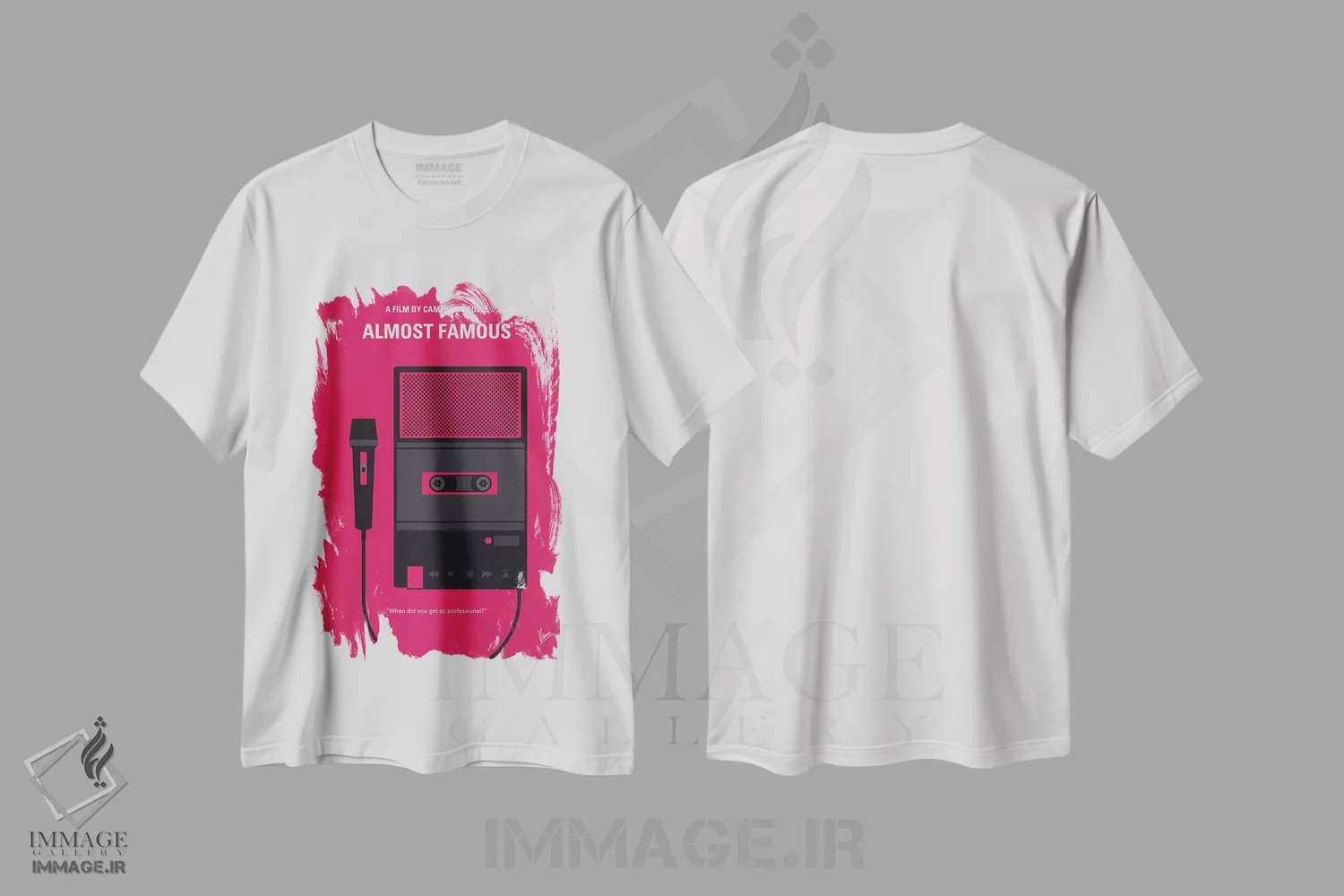 تیشرت سفید طرح دار پوستر مینیمال فیلم تقریباً مشهور، پوستر مینیمال فیلم های کمدی اثر چانکونگ | فروشگاه ایماژ