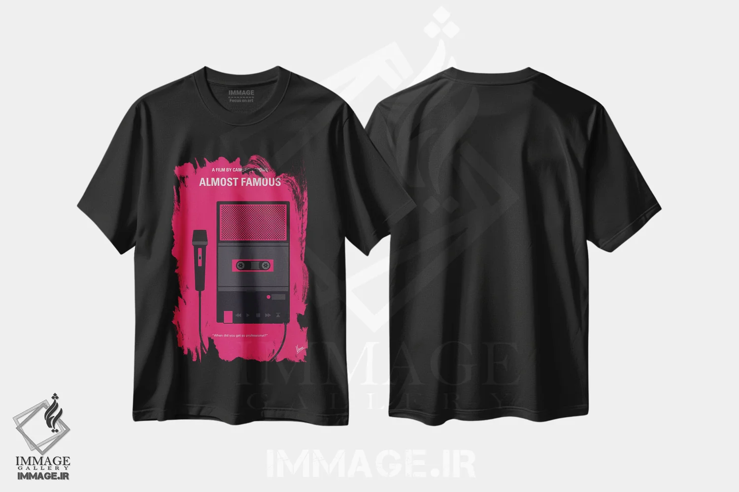 تیشرت مشکی طرح دار پوستر مینیمال فیلم تقریباً مشهور، پوستر مینیمال فیلم های کمدی اثر چانکونگ | immage.ir