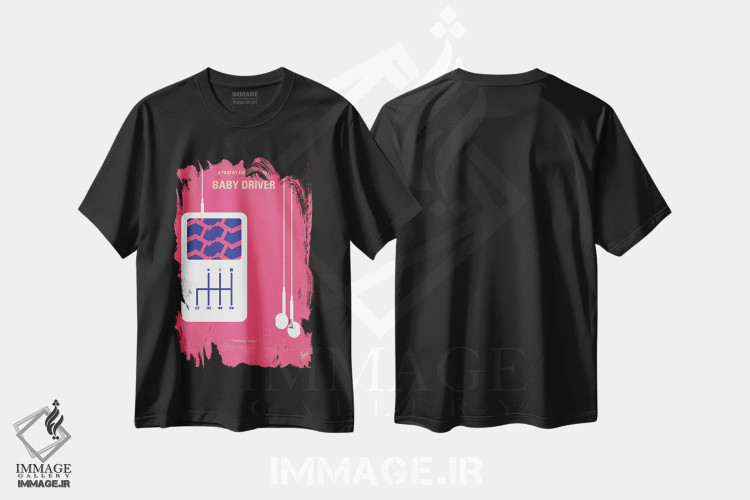 تیشرت مشکی طرح دار پوستر مینیمال فیلم بیبی درایور، هنر دیجیتال اثر چانکونگ | فروشگاه ایماژ