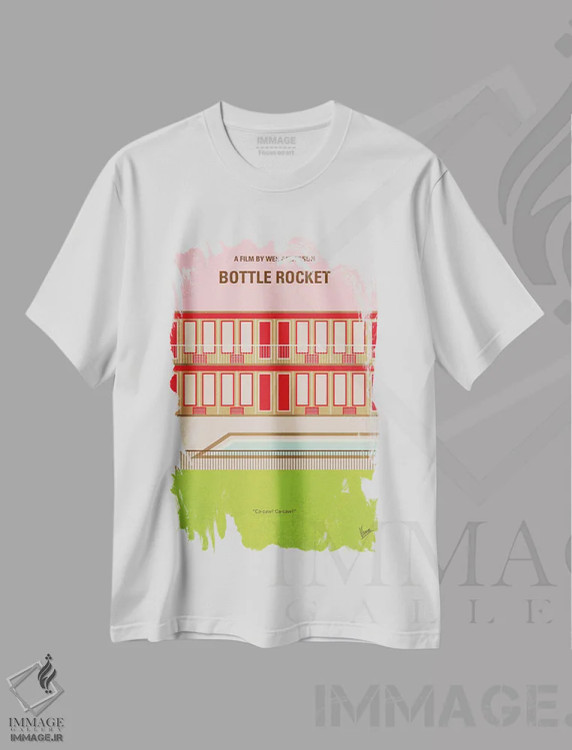 تیشرت سفید طرح دار پوستر مینیمال فیلم بطری موشکی، پوستر مینیمال فیلم های کمدی اثر چانکونگ | فروشگاه ایماژ