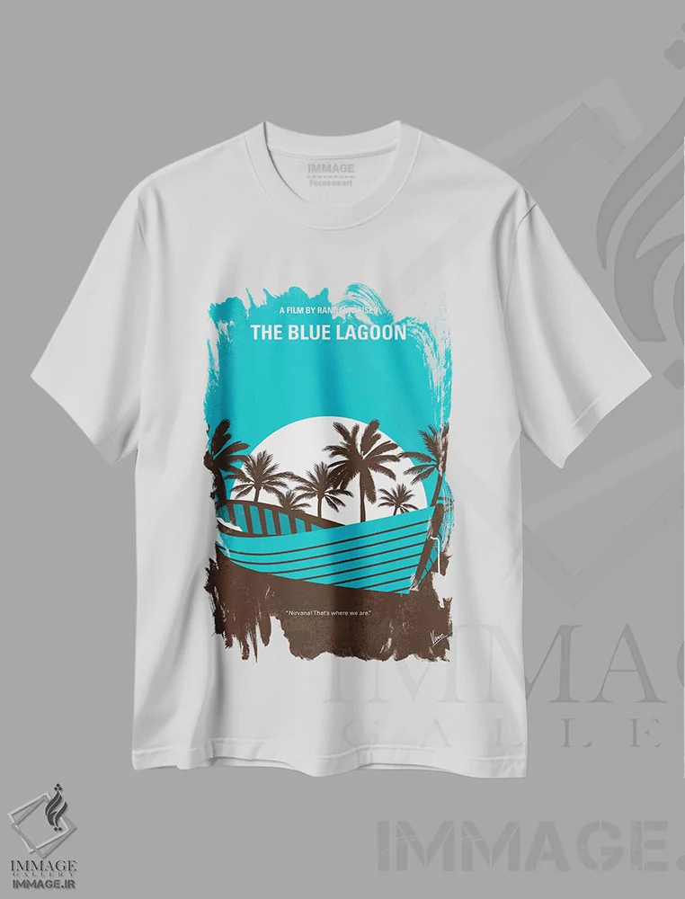 تیشرت سفید طرح دار پوستر مینیمال فیلم تالاب آبی، هنر دیجیتال اثر چانکونگ | immage.ir