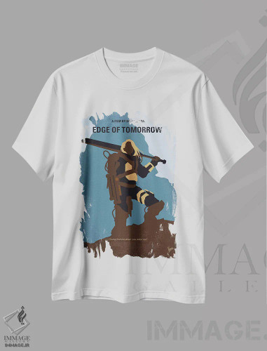 تیشرت سفید طرح دار پوستر مینیمال فیلم لبه فردا، هنر دیجیتال اثر چانکونگ | فروشگاه ایماژ