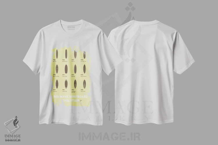 تیشرت سفید طرح دار پوستر مینیمال سیر تحول تخته های موج سواری، هنر دیجیتال اثر چانکونگ | immage.ir