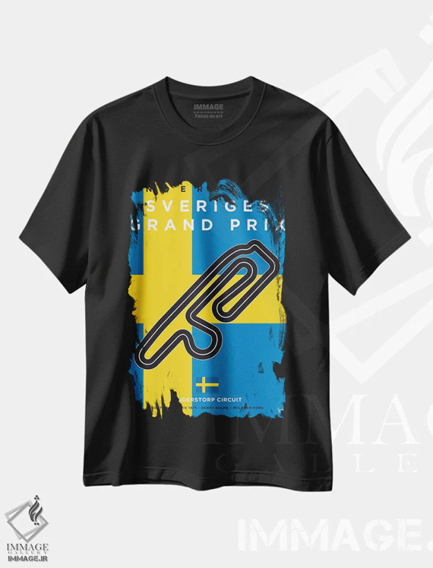 تیشرت مشکی طرح دار پوستر مینیمال پیست مسابقات آندرستورپ، هنر دیجیتال اثر چانکونگ | فروشگاه ایماژ