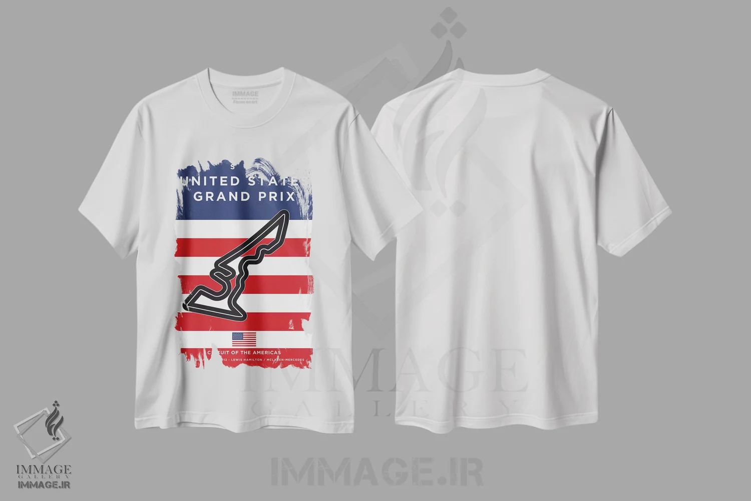 تیشرت سفید طرح دار پوستر مینیمال پیست آستین، هنر دیجیتال اثر چانکونگ | فروشگاه ایماژ