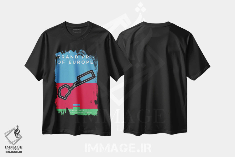 تیشرت مشکی طرح دار پوستر مینیمال پیست باکو، هنر دیجیتال اثر چانکونگ | immage.ir