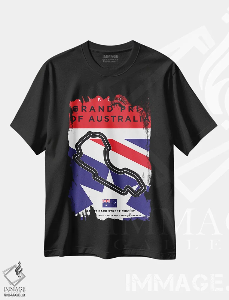 تیشرت مشکی طرح دار پوستر مینیمال پیست ملبورن، هنر دیجیتال اثر چانکونگ | فروشگاه ایماژ