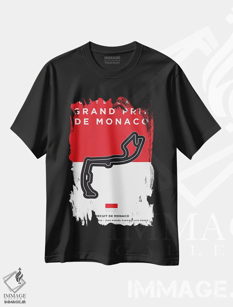 تیشرت مشکی طرح دار پوستر مینیمال پیست موناکو، هنر دیجیتال اثر چانکونگ | فروشگاه ایماژ