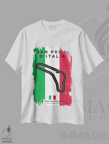 تیشرت سفید طرح دار پوستر مینیمال پیست مونزا، هنر دیجیتال اثر چانکونگ | فروشگاه ایماژ