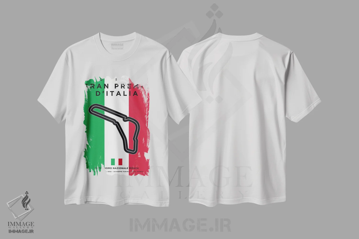 تیشرت سفید طرح دار پوستر مینیمال پیست مونزا، هنر دیجیتال اثر چانکونگ | فروشگاه ایماژ