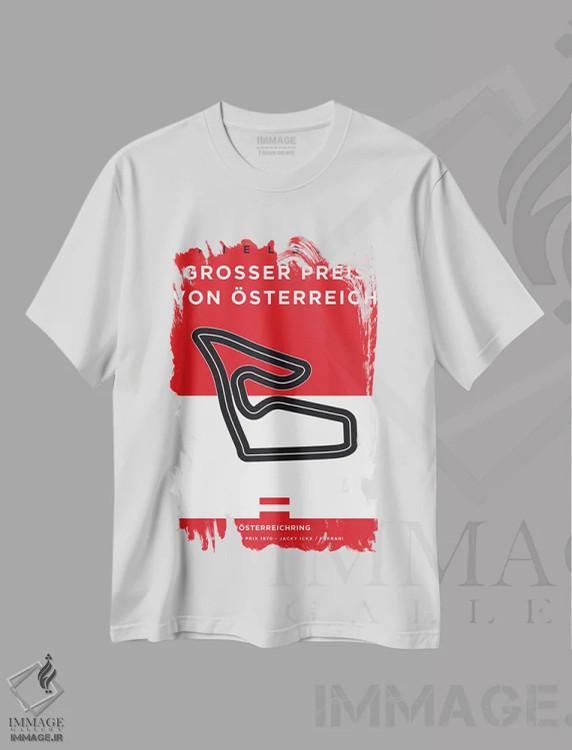 تیشرت سفید طرح دار پوستر مینیمال پیست استریش رینگ، هنر دیجیتال اثر چانکونگ | فروشگاه ایماژ