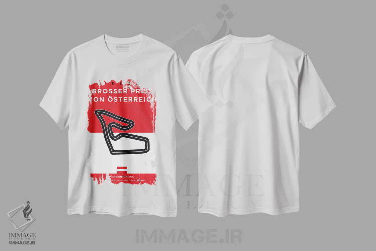تیشرت سفید طرح دار پوستر مینیمال پیست استریش رینگ، هنر دیجیتال اثر چانکونگ | فروشگاه ایماژ