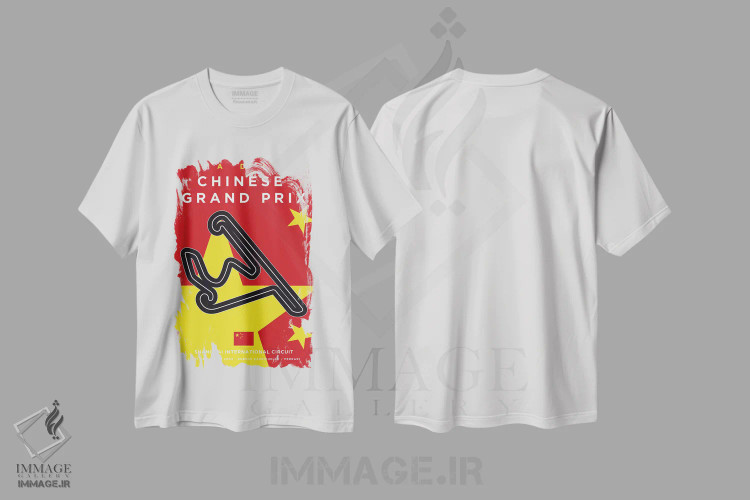 تیشرت سفید طرح دار پوستر مینیمال پیست شانگهای، هنر دیجیتال اثر چانکونگ | immage.ir