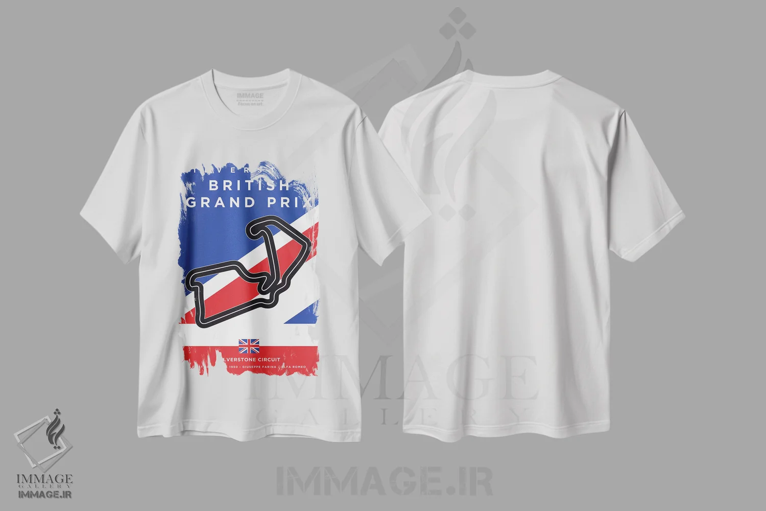 تیشرت سفید طرح دار پوستر مینیمال پیست سیلوراستون، هنر دیجیتال اثر چانکونگ | فروشگاه ایماژ