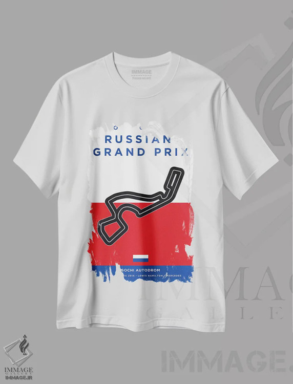 تیشرت سفید طرح دار پوستر مینیمال پیست سوچی، هنر دیجیتال اثر چانکونگ | immage.ir