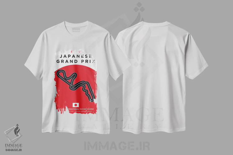 تیشرت سفید طرح دار پوستر مینیمال پیست سوزوکا، هنر دیجیتال اثر چانکونگ | فروشگاه ایماژ