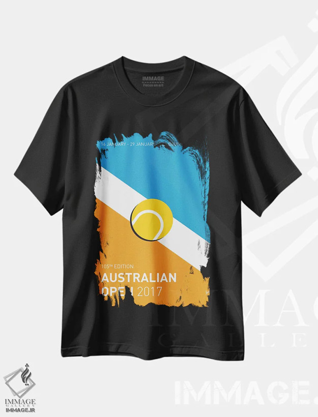 تیشرت مشکی طرح دار پوستر مینیمال گرند اسلم اوپن استرالیا ۲۰۱۷، هنر دیجیتال اثر چانکونگ | فروشگاه ایماژ