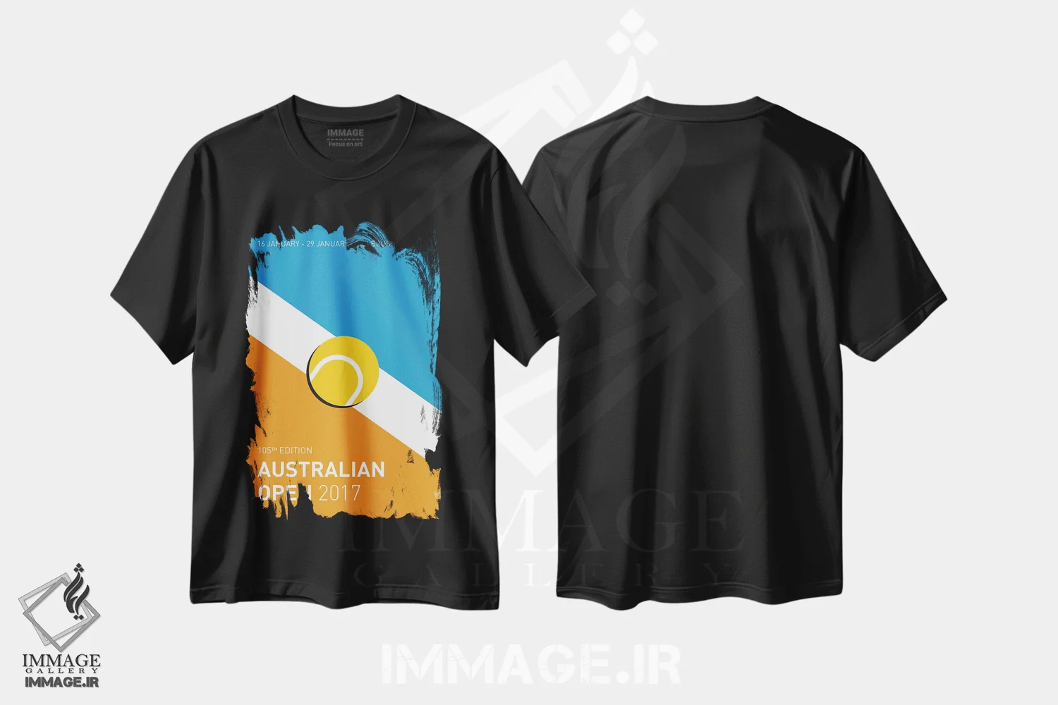 تیشرت مشکی طرح دار پوستر مینیمال گرند اسلم اوپن استرالیا ۲۰۱۷، هنر دیجیتال اثر چانکونگ | فروشگاه ایماژ
