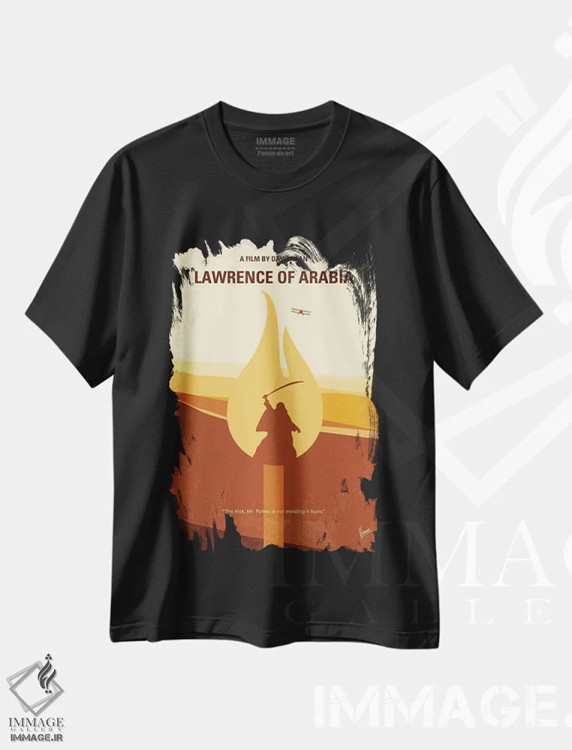 تیشرت مشکی طرح دار پوستر مینیمال فیلم لارنس عربستان، هنر دیجیتال اثر چانکونگ | فروشگاه ایماژ