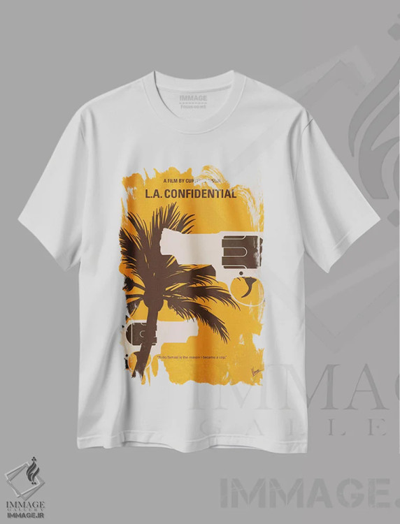 تیشرت سفید طرح دار پوستر مینیمال فیلم محرمانه لس آنجلس، هنر دیجیتال اثر چانکونگ | immage.ir