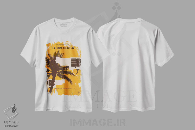 تیشرت سفید طرح دار پوستر مینیمال فیلم محرمانه لس آنجلس، هنر دیجیتال اثر چانکونگ | immage.ir