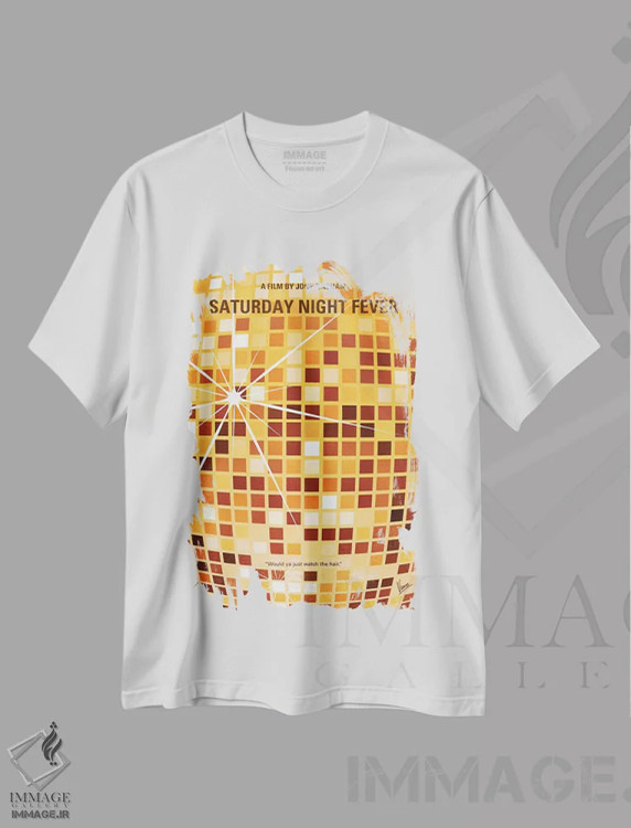 تیشرت سفید طرح دار پوستر مینیمال فیلم تب شنبه شب، هنر دیجیتال اثر چانکونگ | فروشگاه ایماژ